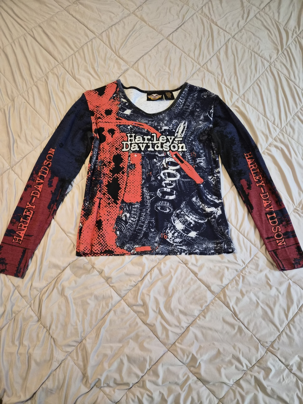 Harley-Davidson Navy & Red Long Sleeve Graphic Tee